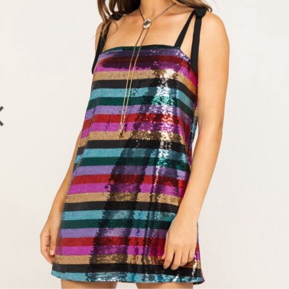 Show Me Your Mumu Super Slip Tie Rainbow Sequin Party Dress Size XS New with Tag - Picture 1 of 9